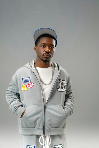 “Cool Grey” Logos Zip Up Hoodie