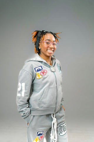 “Cool Grey” Logos Zip Up Hoodie