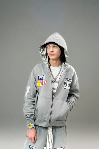 “Cool Grey” Logos Zip Up Hoodie
