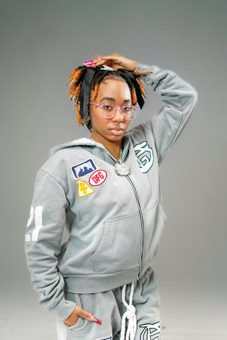 “Cool Grey” Logos Zip Up Hoodie