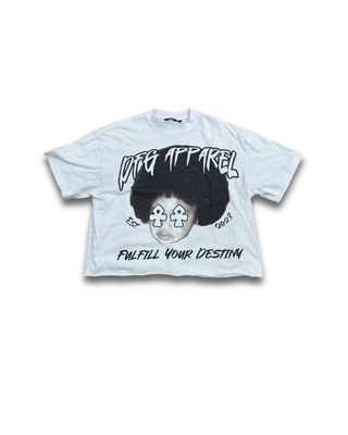 "Afro Child" White Boxy Cropped Tee