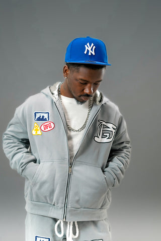 “Cool Grey” Logos Zip Up Hoodie