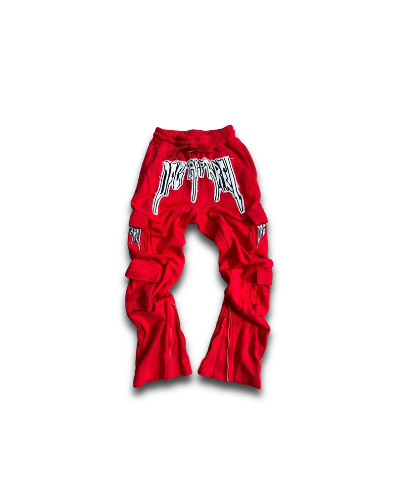 “Red” Stacked Cargo Sweatpants