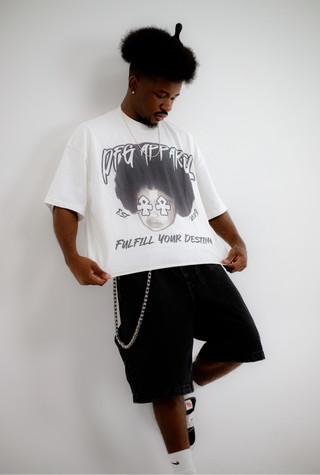 "Afro Child" White Boxy Cropped Tee