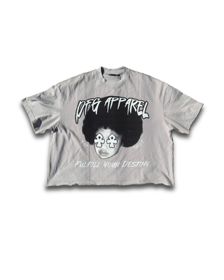 "Afro Child" Cement Grey Boxy Cropped Tee