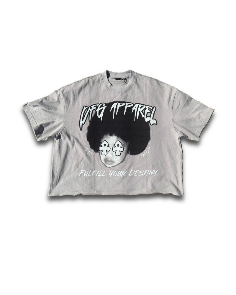 "Afro Child" Cement Grey Boxy Cropped Tee