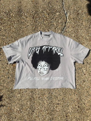 "Afro Child" Cement Grey Boxy Cropped Tee